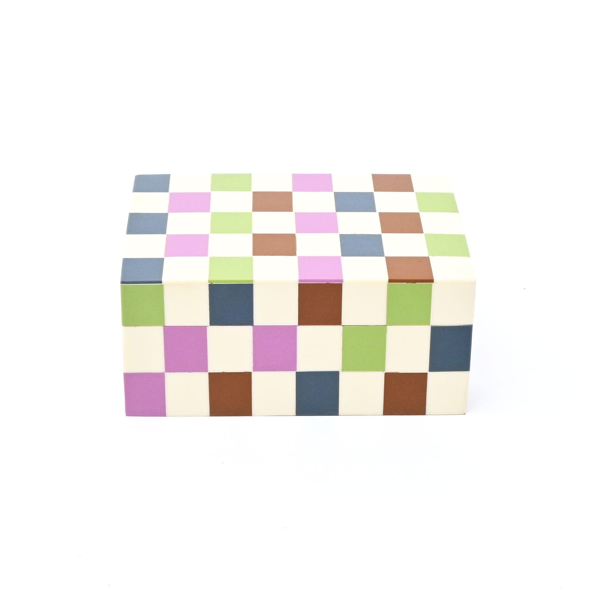 Checkered Resin Storage Box 7x5x3 Inch Glossy MDF Décor