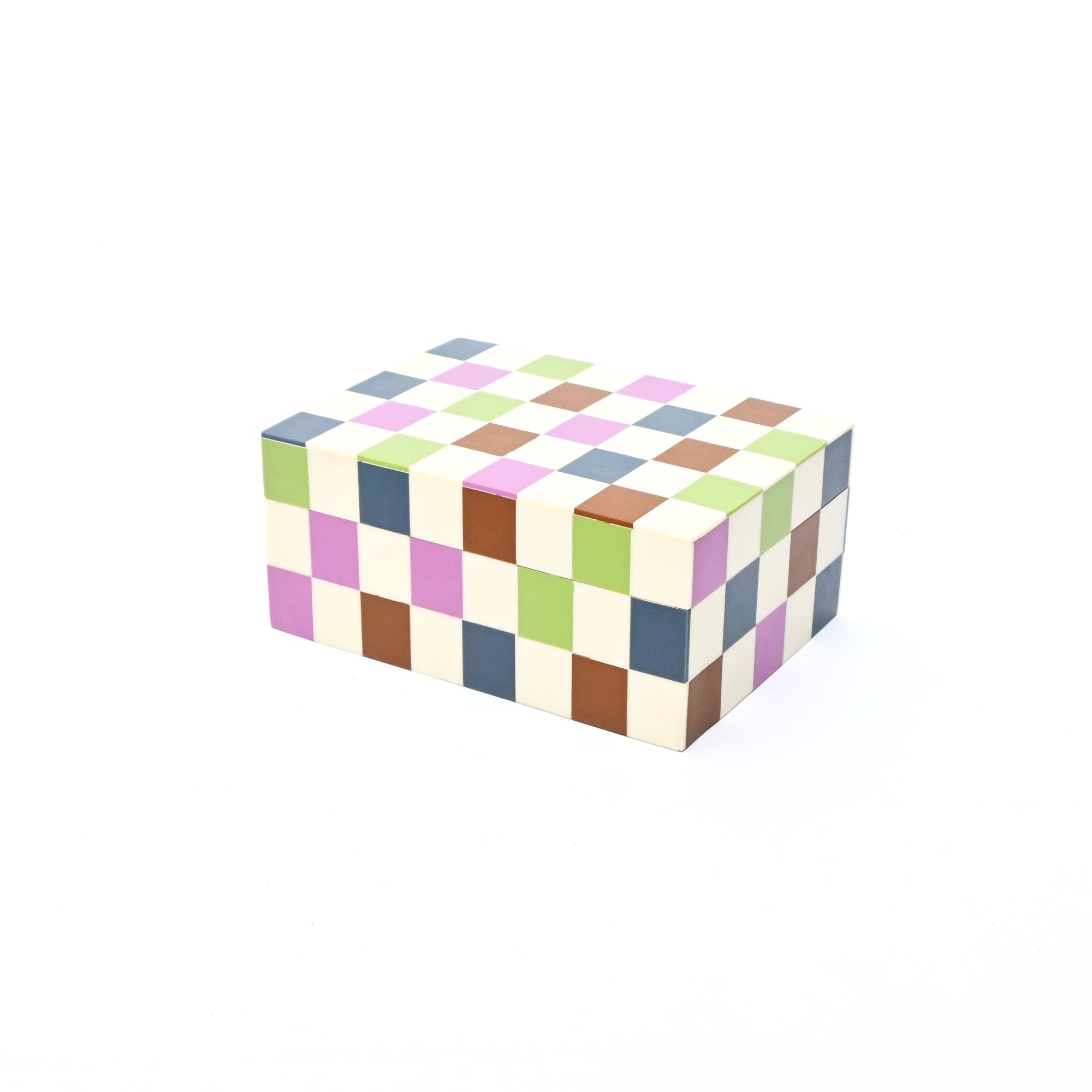 Checkered Resin Storage Box 7x5x3 Inch Glossy MDF Décor