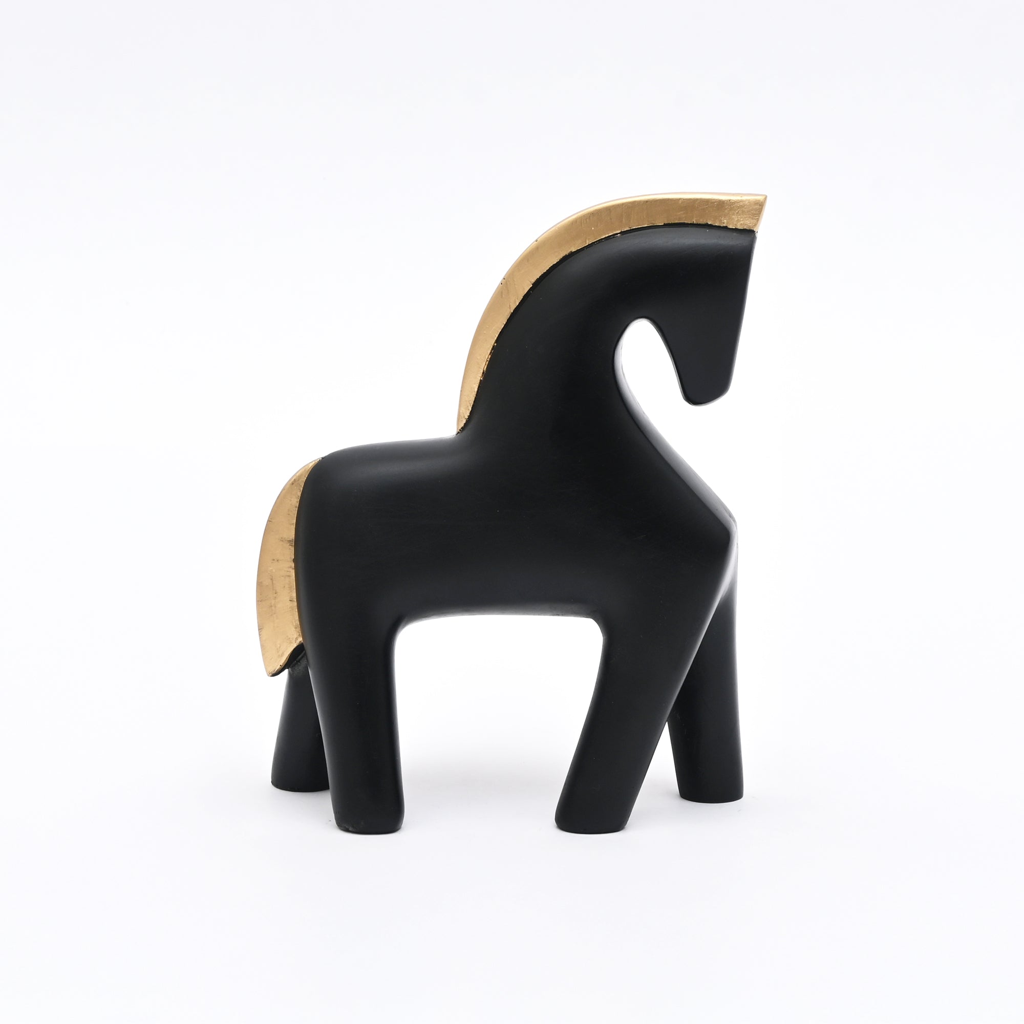 Abstract Horse Table Sculpture in Black Matte Polyresin