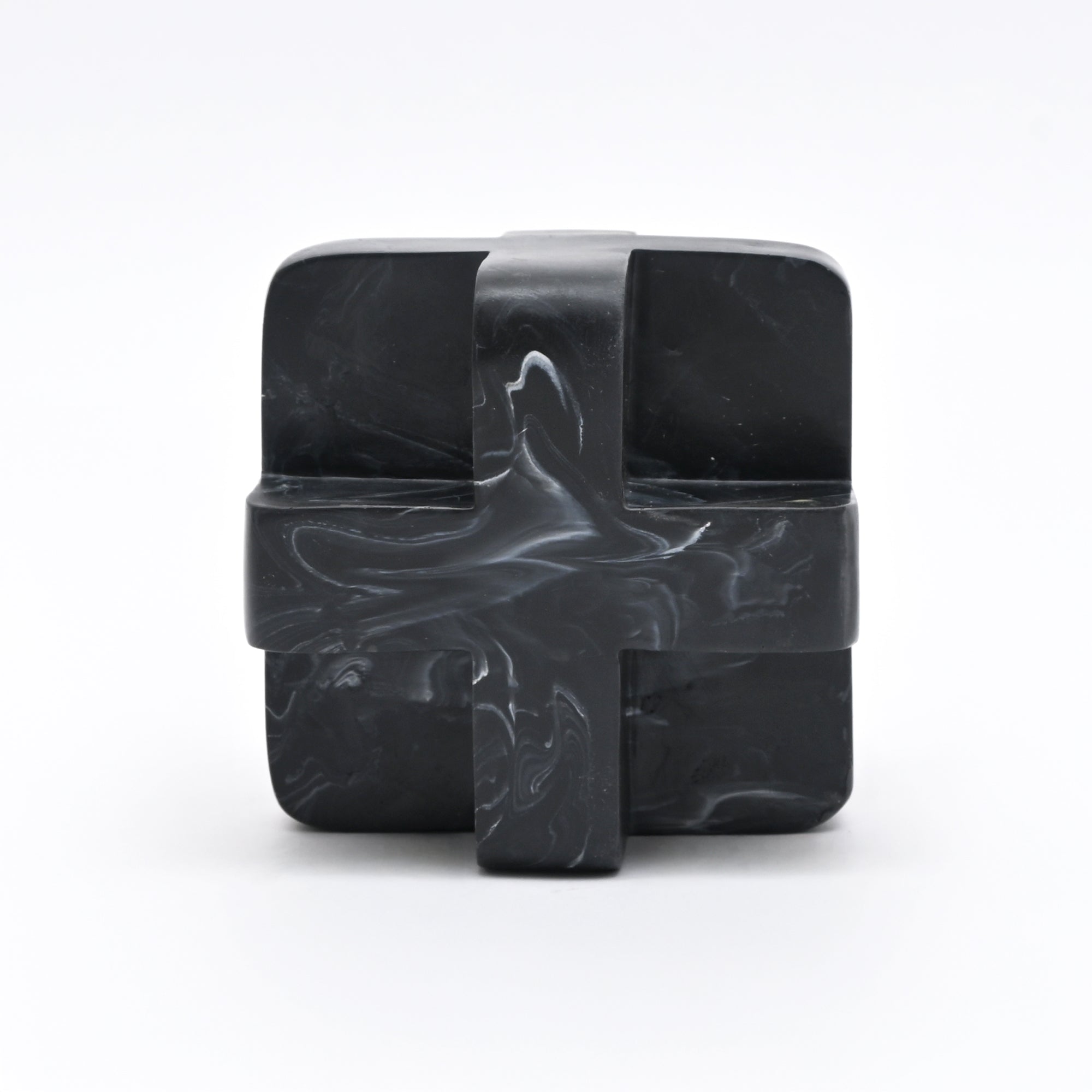 Abstract Cubist Décor Object in Black Matte Polyresin