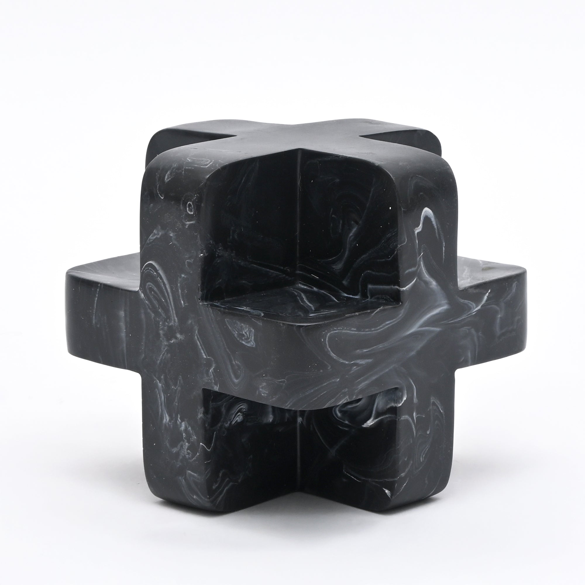 Abstract Cubist Décor Object in Black Matte Polyresin