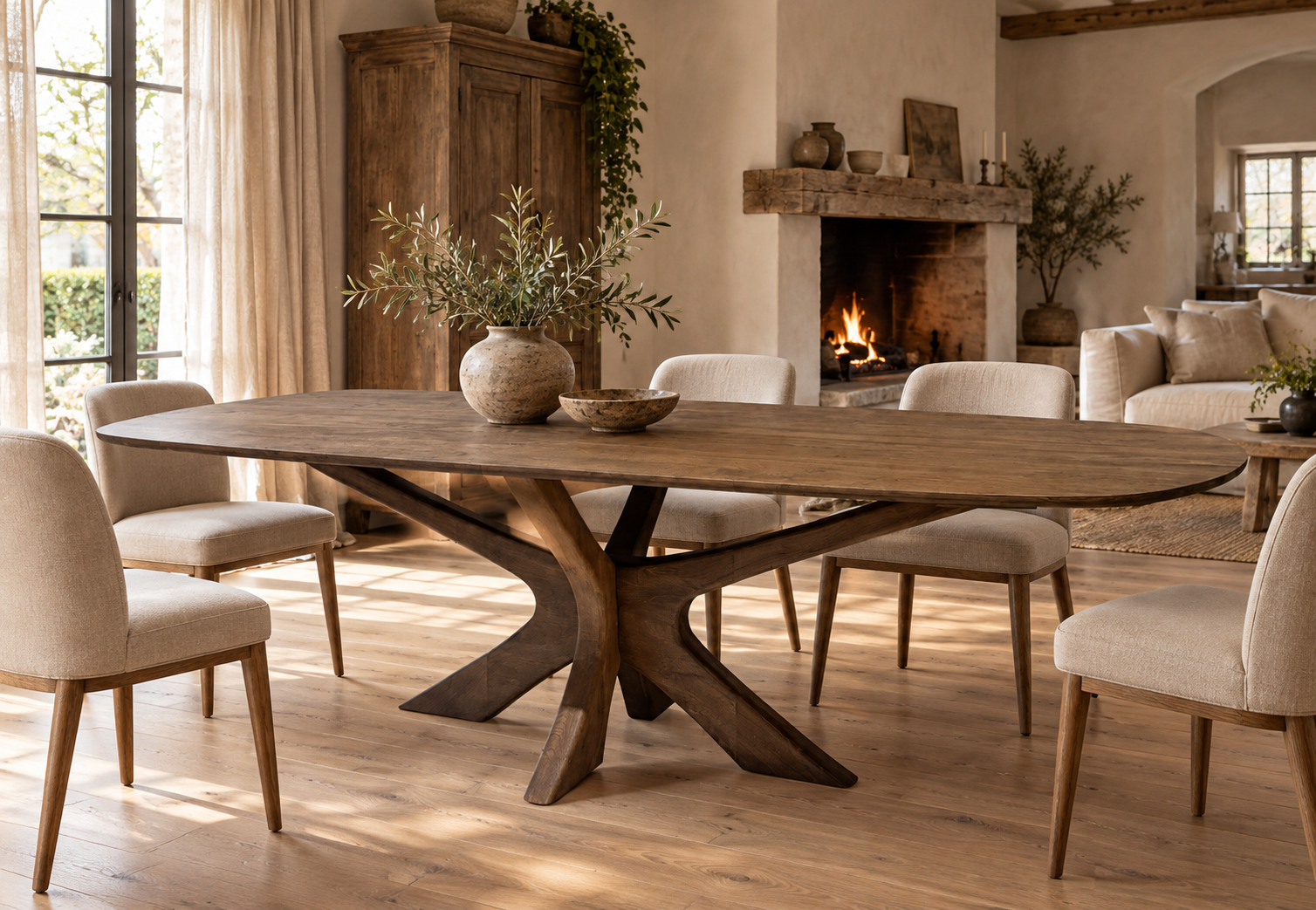 Deens ovale eettafel met houten kruispoot