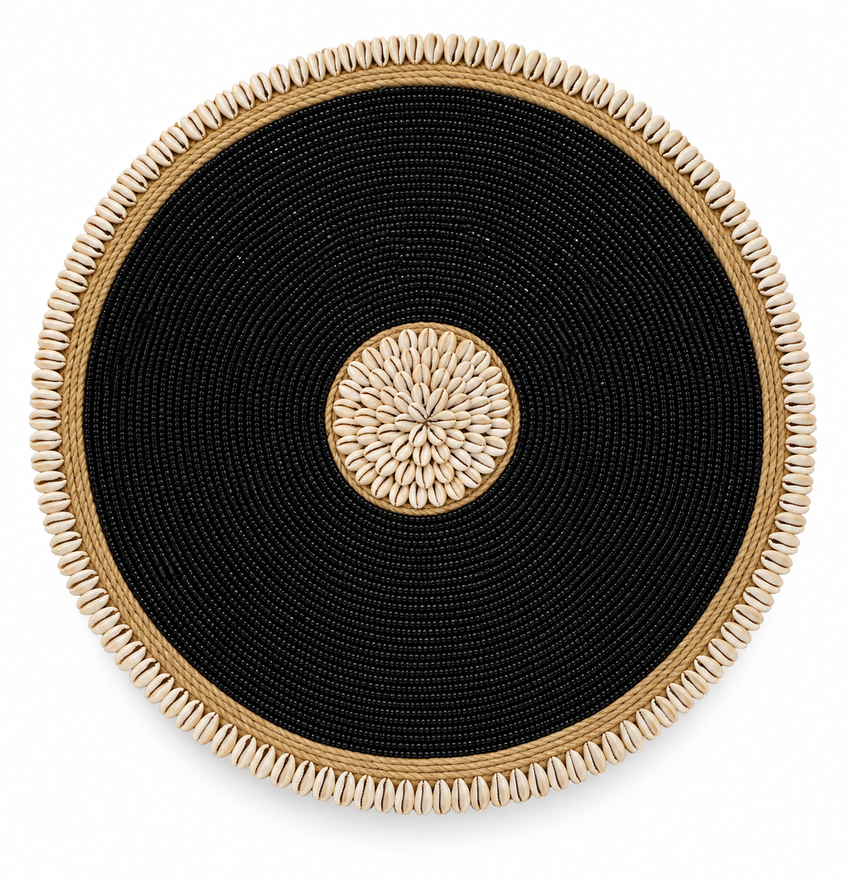Wandhanger zwarte kralen met schelpen