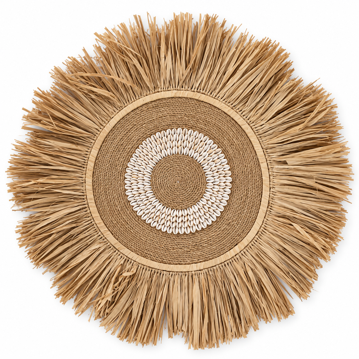 Raffia wandhanger met schelpen naturel