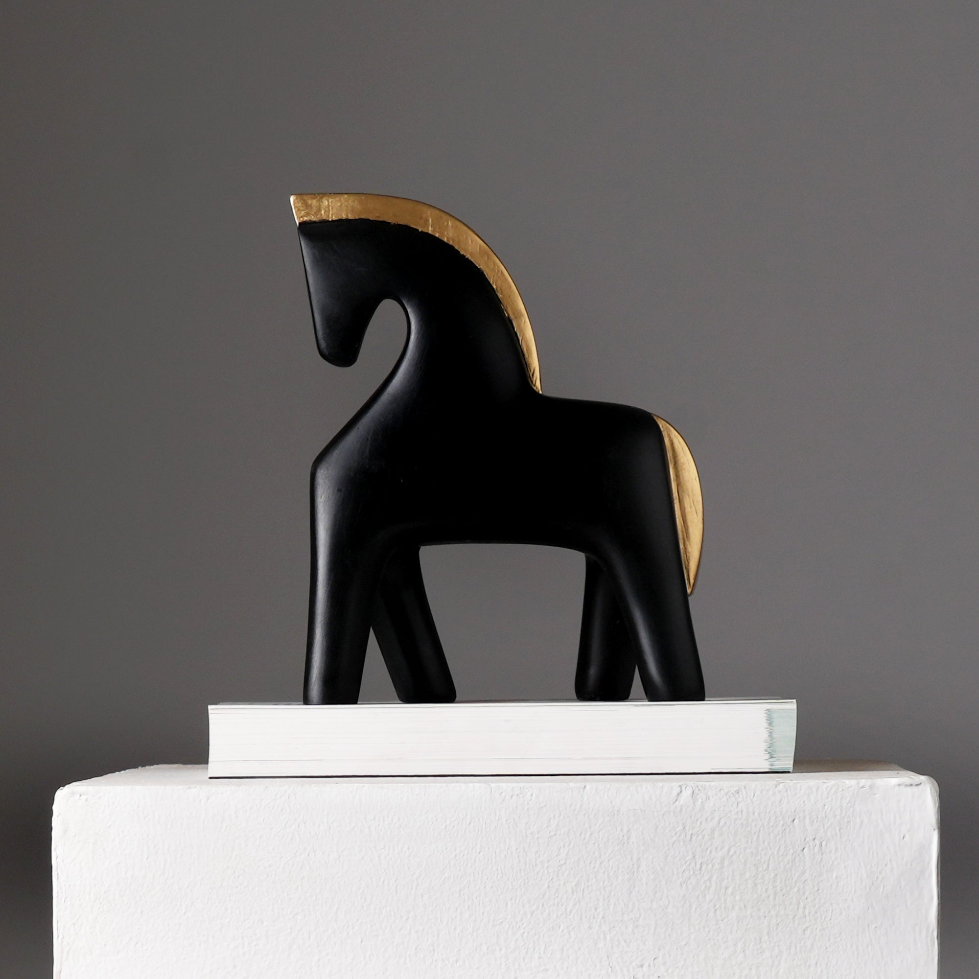 Abstract Horse Table Sculpture in Black Matte Polyresin