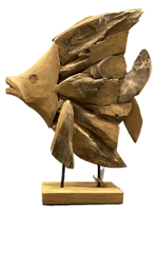 Fish on stand teak driftwood