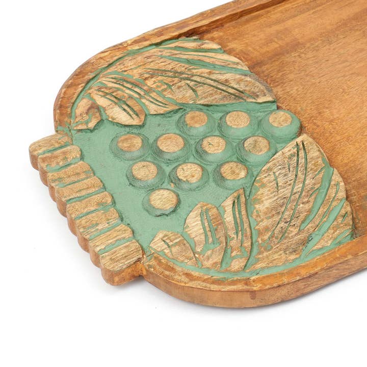Handcrafted Green Wash Carved Grapes Wooden Serving Board | Rustic Charcuterie & Cheese Platter
