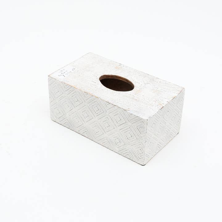 Ronald White Mango Wood Tissue Box Cover | Modern Decorative Facial Tissue Dispenser Holder for Home, Office, Bathroom
