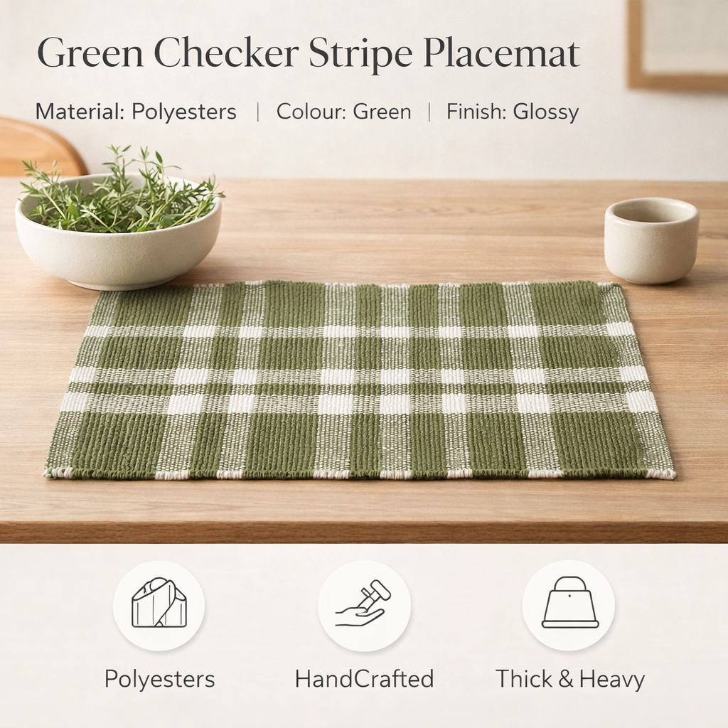 Green Checker Placemat – Durable Polyester Table Mat for Dining and Kitchen