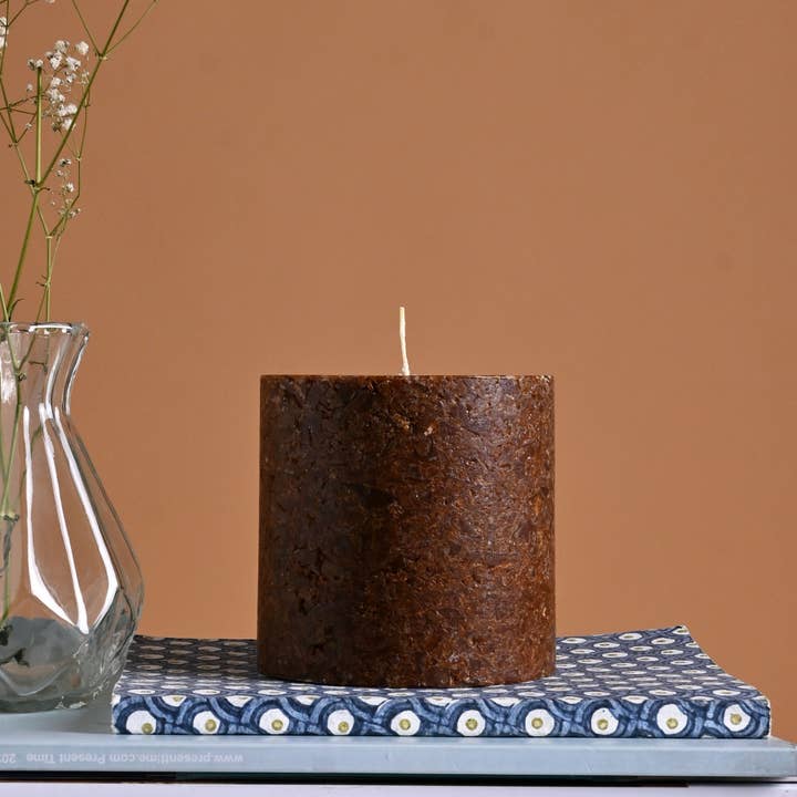 Lavender Rosemary Marble Pillar Candle – Sandstone Finish | Handcrafted Wax Candle with Soothing Lavender & Rosemary Aroma