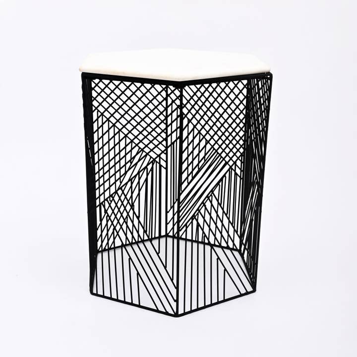 Hexagonal Wire Marble Table Set of 2