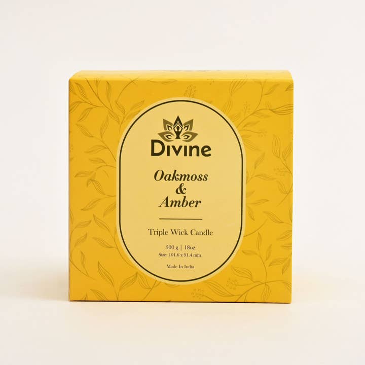 Oakmoss & Amber Triple Wick Glass Candle – Premium Earthy Scented Candle for Home Décor