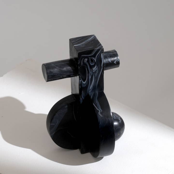 Modern Abstract Balance Sculpture in Black Matte Polyresin