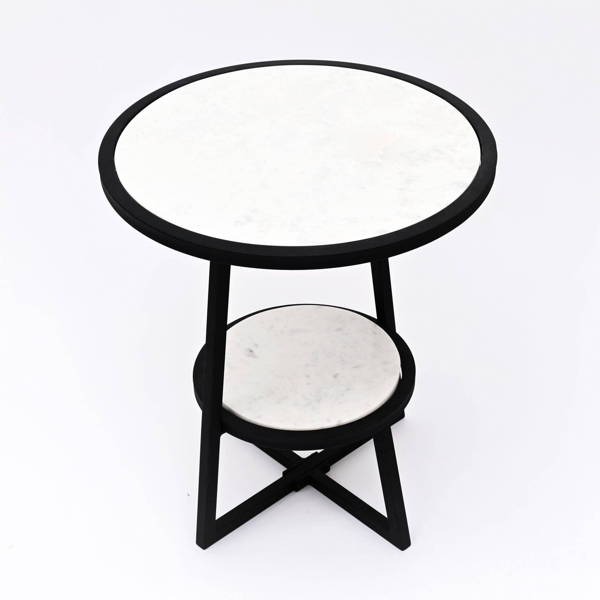 2 Tier Round Marble Table With Iron Base