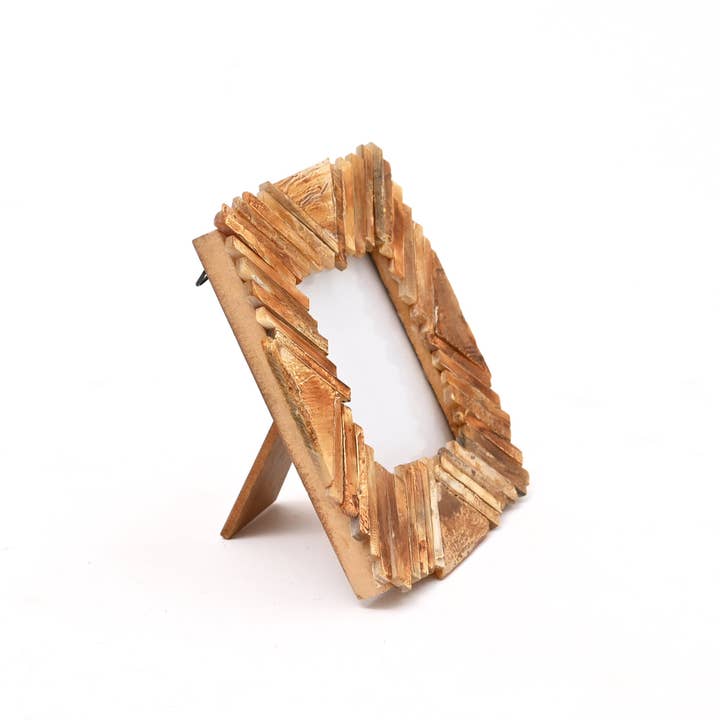 Rustic Handcrafted Mosaic Wood Photo Frame | Natural Wooden Picture Frame | Wall & Tabletop Decor | Farmhouse Bohemian G