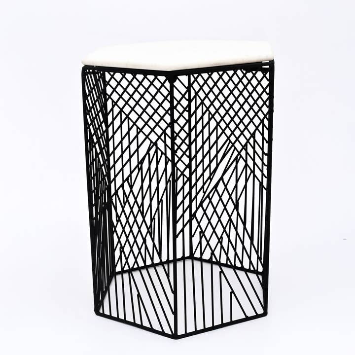 Hexagonal Wire Marble Table Set of 2