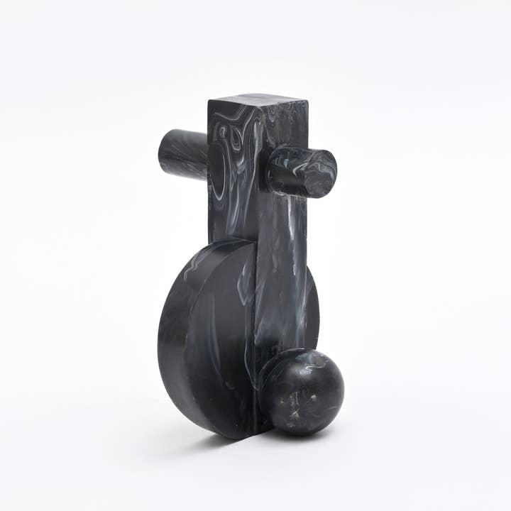 Modern Abstract Balance Sculpture in Black Matte Polyresin